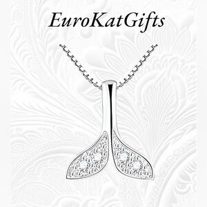 Silver Mermaid Tail Necklace Nautical whale tail  925silver pl 18"-20' chain.NEW